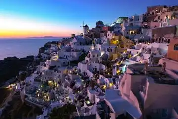 iconic Views and sunset of Santorini Greece